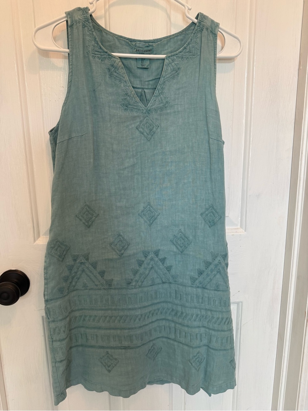 Artisan Ny Light Aqua Linen Dress